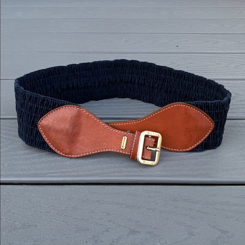 Tommy Hilfiger Smocked Stretch Fabric & Leather Combo Wide Dress Belt Size M